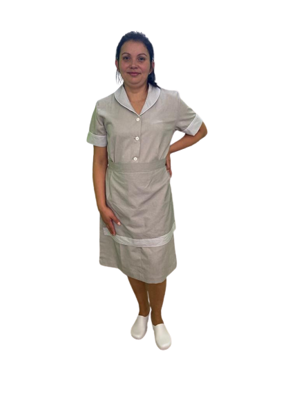 Vestido Gola Tulipa de Algodão e Avental com Detalhe Listrado