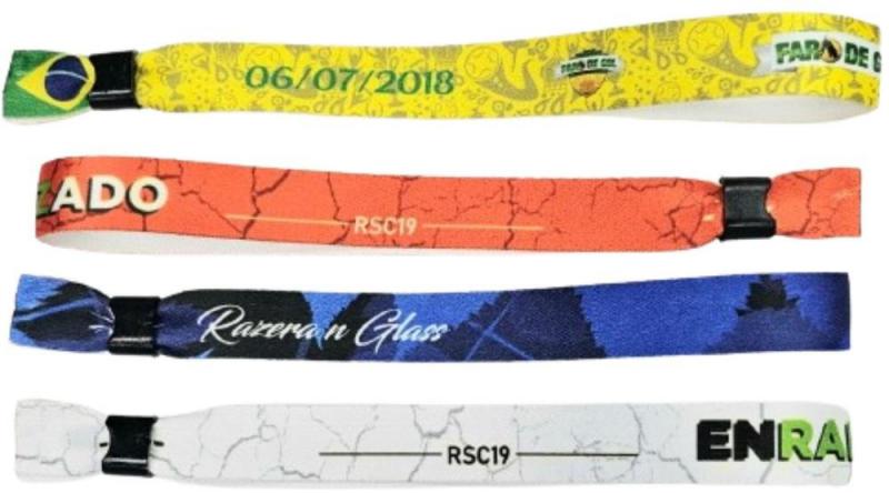 Pulseira de Identificação para eventos em Tecido Poliéster 15x350mm Impressão Colorida