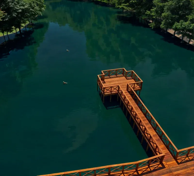 Deck de Madeira com Vista para o Lago: Conforto e Integração com a Natureza