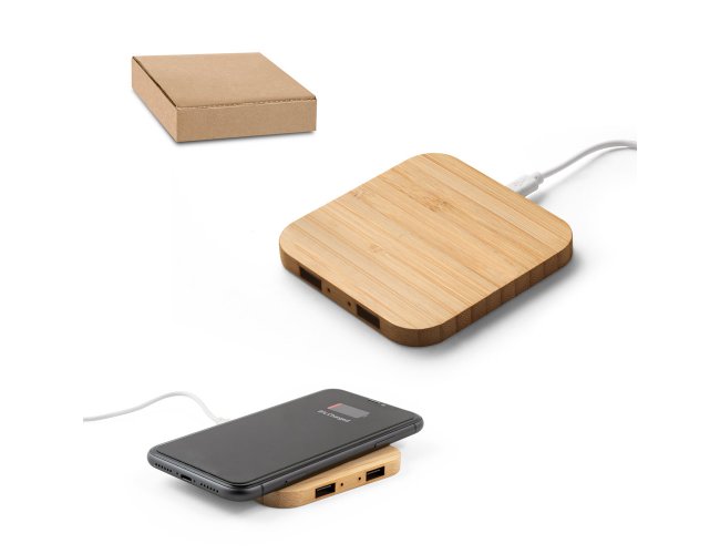 Dalton. Carregador Wireless Super Rápido Em Bambu 15 W