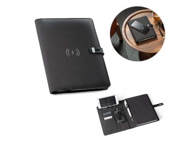 Emerge A5 Folder. Pasta A5 Em 300D Rpet Com Carregador Wireless Embutido