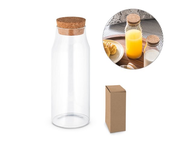 Jasmin 1000. Garrafa Em Vidro Borosilicato Com Tampa Em Cortiça 1 L