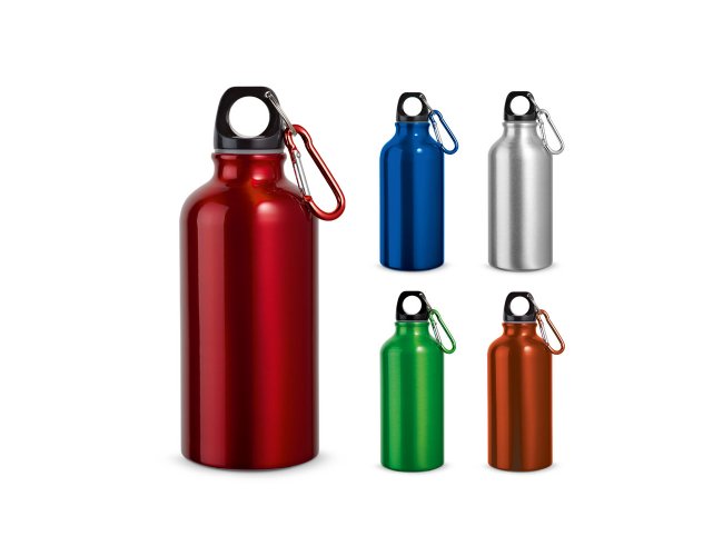 Landscape Mettalic. Garrafa Esportiva Em Alumínio E Acabamento Metálico Com Mosquetão 400 Ml