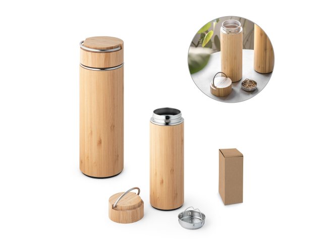 Sow. Squeeze Térmica Em Bambu E Aço Inoxidável 440 Ml