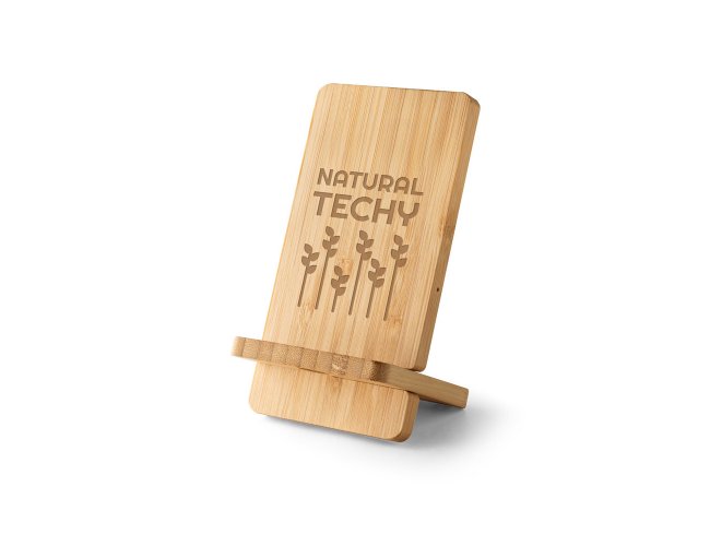 Lange. Carregador Wireless Super Rápido E Suporte Em Bambu Para Smartphone 10 W