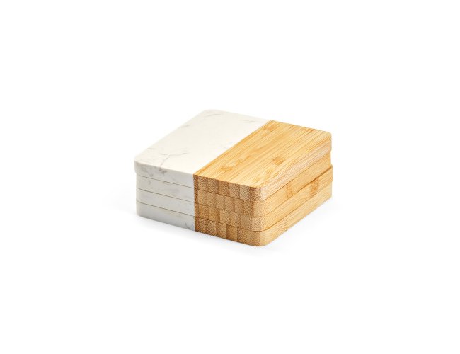 Marboo Cup. Conjunto De 4 Porta Copos Em Mármore E Bambu