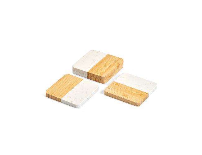 Marboo Cup. Conjunto De 4 Porta Copos Em Mármore E Bambu