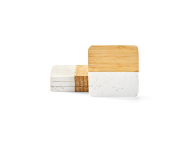 Marboo Cup. Conjunto De 4 Porta Copos Em Mármore E Bambu