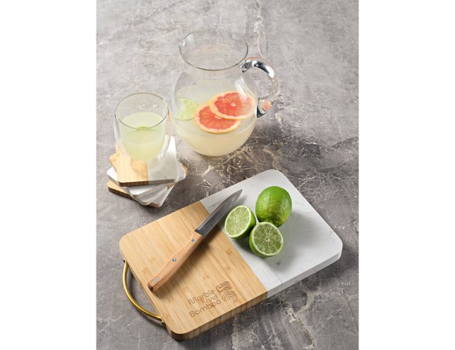 Marboo Cup. Conjunto De 4 Porta Copos Em Mármore E Bambu